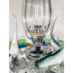 RARA FONTANA VETRO MURANO ANNI 50 FUNZIONANTE SQUALI FIORI FOGLIE VETRO SAGOMATO