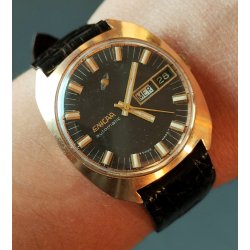 OROLOGIO POLSO DORATO Enicar Ocean Pearl Automatic AR 167D anni 70 DAY DATE