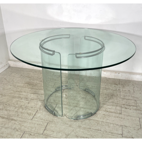 TAVOLO PRANZO ROTONDO VETRO anni 70 DESIGN ATTR. Gallotti & Radice TABLE GLASS