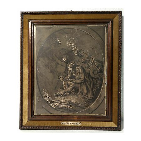 ANTICA INCISIONE HYVER WATTEAU PINX JEAN AUDRAN SCULP ARGENTO 800 SILVER EPOCA