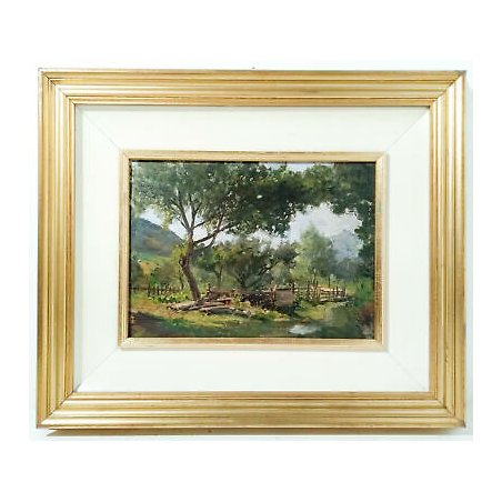 ANTICO DIPINTO H. COUSIN PAESAGGIO CAMPAGNA NATURA QUADRO OLIO TELA EPOCA 1900
