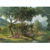 ANTICO DIPINTO H. COUSIN PAESAGGIO CAMPAGNA NATURA QUADRO OLIO TELA EPOCA 1900