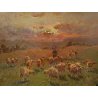 ANTICO QUADRO FIRMATO L. POLLI PASTORALE GREGGE TRAMONTO MONTI OLIO TAVOLA EPOCA