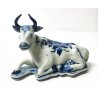 STATUINA DELFT MUCCA PORCELLANA CERAMICA DIPINTA BLU BIANCO STATUA SCULTURA 1900