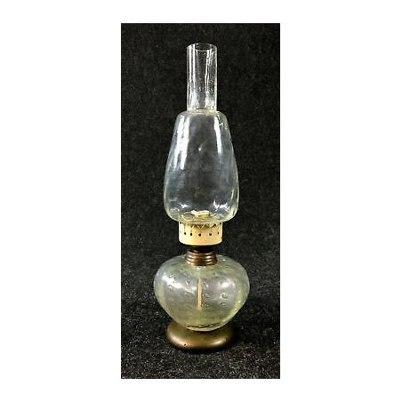 ANTICA LAMPADA EPOCA VETRO SOFFIATO METALLO ELETTRICA LUME A OLIO DA TAVOLO 1900