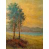 QUADRO PAESAGGIO LAGO MAGGIORE DIPINTO OLIO TELA CASOLARE CAMPAGNA EPOCA 1900
