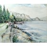 QUADRO ACQUERELLO VILLA LAGO MAGGIORE BAVENO STRESA FIRMATO DIPINTO EPOCA 1979