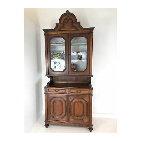 ANTICA CREDENZA LUIGI FILIPPO 1800 MADIA BUFFET CUCINA VETRINA LIBRERIA NOCE OLD