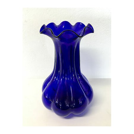 GRANDE VASO VETRO SOFFIATO BLU MURANO DESIGN PORTAFIORI FIORE ITALIAN GLASS ART
