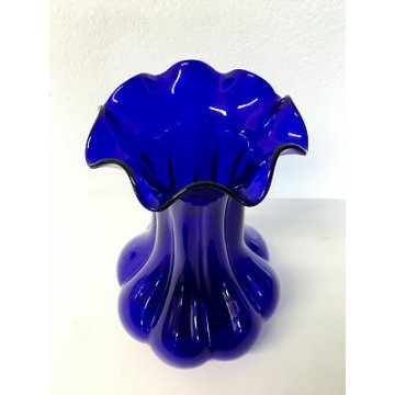 GRANDE VASO VETRO SOFFIATO BLU MURANO DESIGN PORTAFIORI FIORE ITALIAN GLASS ART