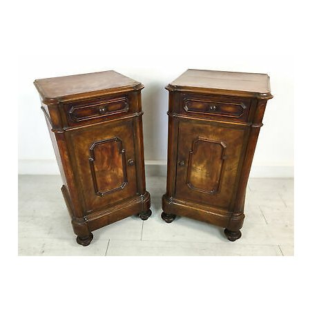 ANTICA COPPIA COMODINO UMBERTINO LEGNO NOCE RADICA COMODINO CASSETTO ANTA 1800