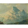 ANTICO QUADRO FIRMATO L. POLLI LAGO MONTAGNA BARCHE OLIO TAVOLA SPATOLA EPOCA