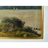 ANTICO QUADRO FIRMATO L. POLLI LAGO MONTAGNA BARCHE OLIO TAVOLA SPATOLA EPOCA