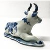 STATUINA DELFT MUCCA PORCELLANA CERAMICA DIPINTA BLU BIANCO STATUA SCULTURA 1900