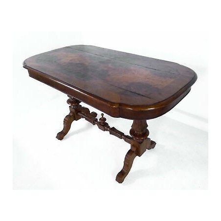 TAVOLO BISCOTTO EPOCA 1800 PIANO IMPIALLACCIATO RADICA LEGNO NOCE GAMBE SCOLPITE