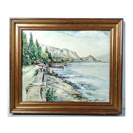 QUADRO ACQUERELLO VILLA LAGO MAGGIORE BAVENO STRESA FIRMATO DIPINTO EPOCA 1979