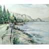 QUADRO ACQUERELLO VILLA LAGO MAGGIORE BAVENO STRESA FIRMATO DIPINTO EPOCA 1979