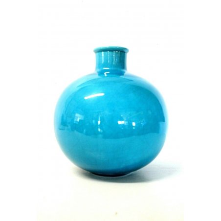 VASO CERAMICA SMALTO TURCHESE ROTONDO CRACKLE' Ernestine SALERNO ITALY anni '60