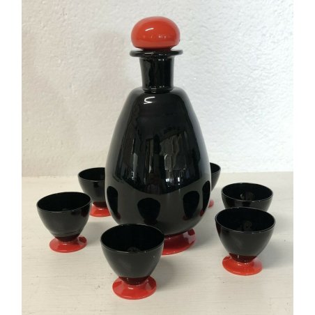 SERVIZIO VINTAGE ROSOLIO NAPOLEONE MARTINUZZI 6 BICCHIERI 1 CARAFFA MURANO EPOCA