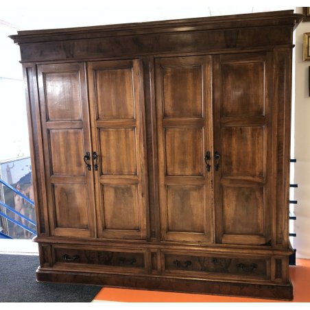 ANTICO ARMADIO LEGNO MASSELLO NOCE 4 ANTE 2 CASSETTI GUARDAROBA EPOCA 1800 OLD
