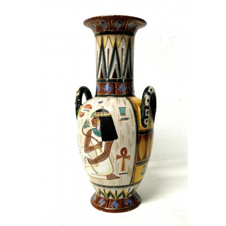 VASO BIANSATO CERAMICA SMALTATA DERUTA  DISEGNO EGIZIO NUMERATO ITALY anni '60