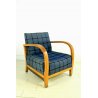 ANTICA POLTRONA ARMCHAIR FAUTEUIL LEGNO TESSUTO QUADRI BLU DECO' 1930/40 OLD 