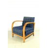 ANTICA POLTRONA ARMCHAIR FAUTEUIL LEGNO TESSUTO QUADRI BLU DECO' 1930/40 OLD 
