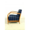 ANTICA POLTRONA ARMCHAIR FAUTEUIL LEGNO TESSUTO QUADRI BLU DECO' 1930/40 OLD 