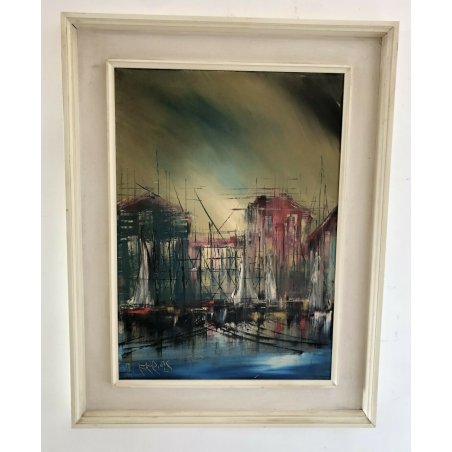 ANTICO QUADRO DIPINTO MAURO EMILIO CORRIAS CITTA ASTRATTO PAESAGGIO ANNI 70 OLD 