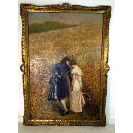 ANTICO GRANDE QUADRO DIPINTO OLIO TELA Elena Gerlach PAESAGGIO NORDICO 1930