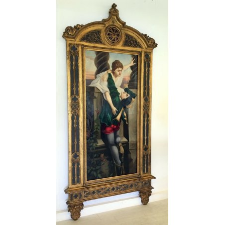 ANTICO GRANDE QUADRO DIPINTO OLIO TELA Elena Gerlach GIULIETTA ROMEO CORNICE OLD