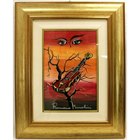 QUADRO DIPINTO OLIO TELA Romano Mussolini ASTRATTO VIOLINO OCCHI SGUARDO ALBERO