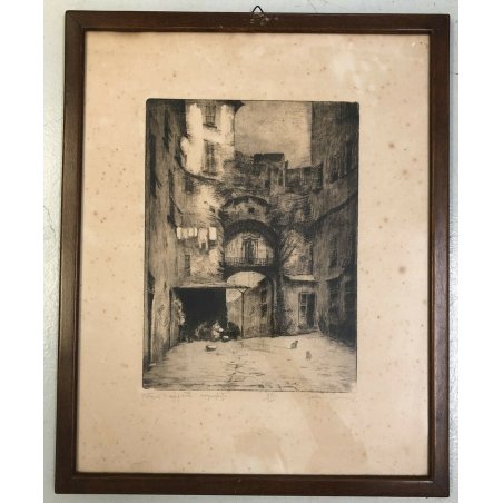 ANTICA ACQUAFORTE FEDERICO FERRARI ANNI 40 VIA QUADRO GENOVA LIGURE PAESAGGIO 