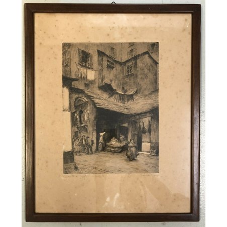 ANTICA ACQUAFORTE FEDERICO FERRARI ANNI 40 VIA QUADRO GENOVA LIGURE PAESAGGIO 