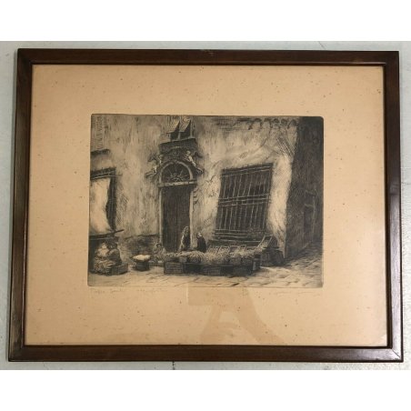 ANTICA ACQUAFORTE FEDERICO FERRARI ANNI 40 QUADRO GENOVA LIGURE PAESAGGIO FRUTTA