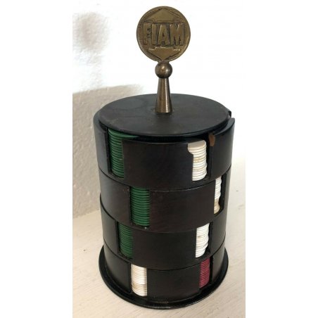 RARO FIAM PORTA FICHES POKER ANTICO CHIP HOLDER MADE IN ITALY OTTONE E LEGNO OLD