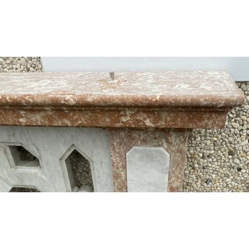 ANTICO ALTARE VINTAGE CHIESA BALAUSTRA MARMO ROSA E BIANCO DESIGN OLD MESSA 900