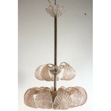 LAMPADARIO MURANO ROSA FOGLIE BAROVIER E TOSO VINTAGE VETRO GLASS MODERNARIATO 