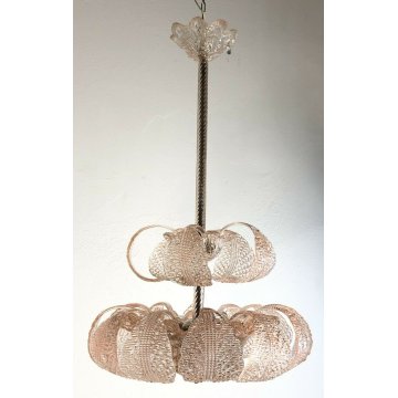 LAMPADARIO MURANO ROSA FOGLIE BAROVIER E TOSO VINTAGE VETRO GLASS MODERNARIATO 