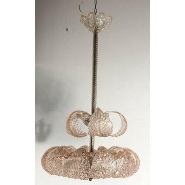 LAMPADARIO MURANO ROSA FOGLIE BAROVIER E TOSO VINTAGE VETRO GLASS MODERNARIATO 