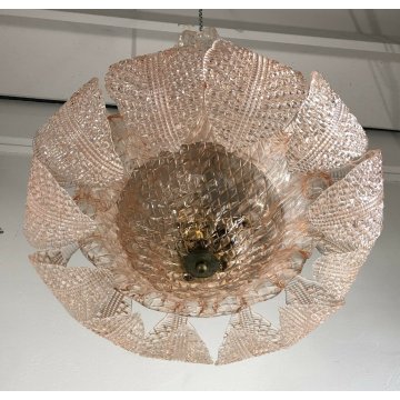 LAMPADARIO MURANO ROSA FOGLIE BAROVIER E TOSO VINTAGE VETRO GLASS MODERNARIATO 