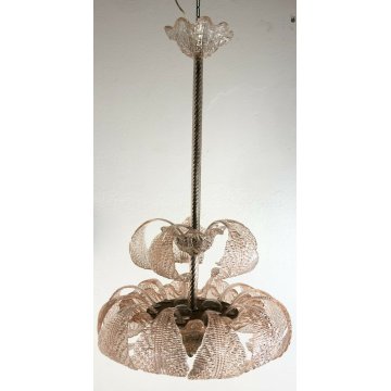 LAMPADARIO MURANO ROSA FOGLIE BAROVIER E TOSO VINTAGE VETRO GLASS MODERNARIATO 