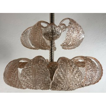 LAMPADARIO MURANO ROSA FOGLIE BAROVIER E TOSO VINTAGE VETRO GLASS MODERNARIATO 