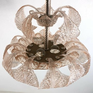 LAMPADARIO MURANO ROSA FOGLIE BAROVIER E TOSO VINTAGE VETRO GLASS MODERNARIATO 