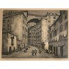 ANTICA ACQUAFORTE FEDERICO FERRARI ANNI 40 VIA QUADRO GENOVA LIGURE PAESAGGIO 
