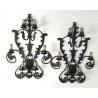 ANTICA COPPIA APLIQUE LAMPADE MURO FERRO BATTUTO CANDELE EPOCA OLD COPPA LUME 
