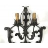 ANTICA COPPIA APLIQUE LAMPADE MURO FERRO BATTUTO CANDELE EPOCA OLD COPPA LUME 
