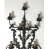 ANTICA APLIQUE LAMPADA MURO FERRO BATTUTO CANDELE EPOCA OLD COPPA LUME 8 LUCI 