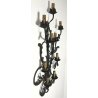 ANTICA APLIQUE LAMPADA MURO FERRO BATTUTO CANDELE EPOCA OLD COPPA LUME 8 LUCI 
