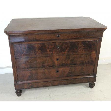 ANTICO COMÒ CARLO X PIUMA DI NOCE LEGNO 4 CASSETTI CASSETTONE EPOCA 1900 OLD 